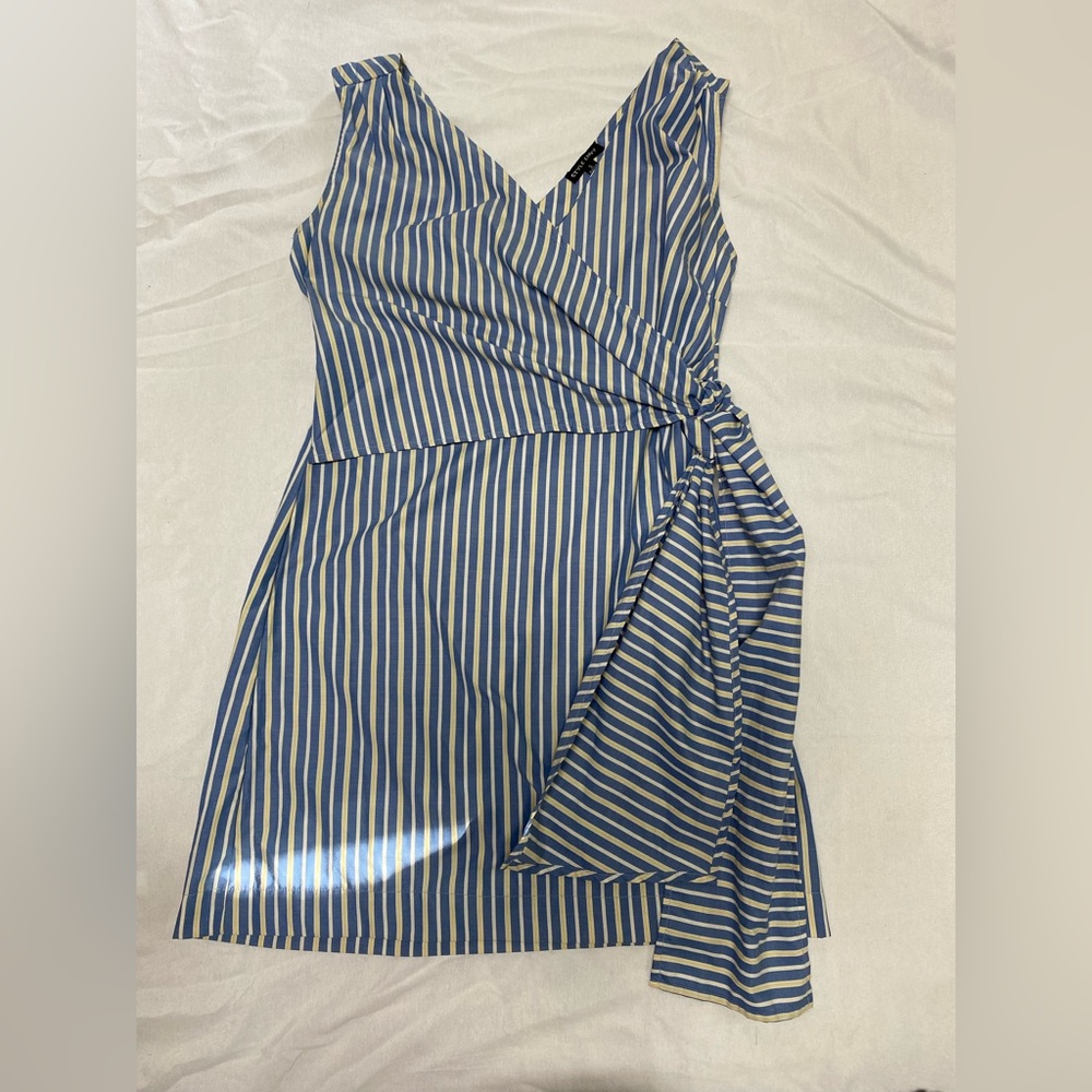 Style Envy Asymmetrical Blue and White Striped Dress